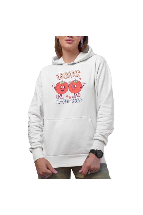 I Love You from My Head Tomatoes Pun, Retro Groovy Wavy Text Art Merch Gift, White Hooded Sweatshirt or Hoodie, XL