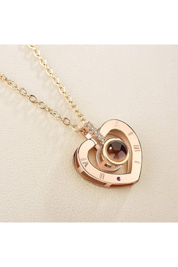 I Love You in 100 Languages Projection Gold Plated Heart Necklace