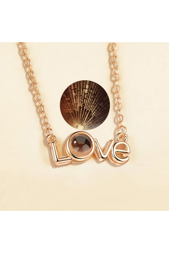 I Love You in 100 Languages Projection Gold Plated Necklace Heart