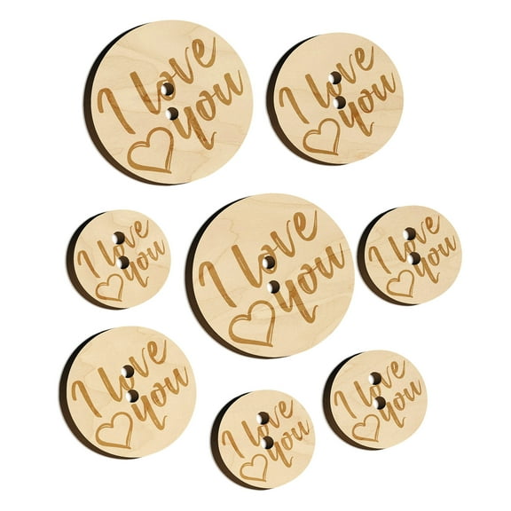 I Love You in English Heart Wood Buttons for Crochet Knitting Sewing DIY Craft - 1.00 Inch Medium (7pcs)