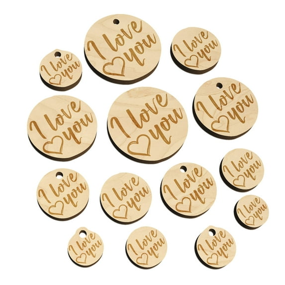 I Love You in English Heart Wood Mini Charms Shapes DIY Craft Jewelry - No Hole - 12mm (26pcs)