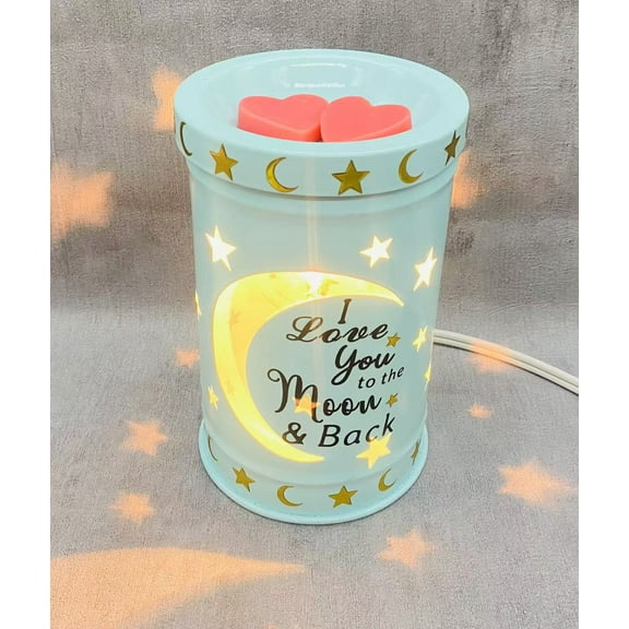 I Love You to The Moon & Back Valentines Wax Melt Warmer with Fragrance Cubes & Tarts, Light Green