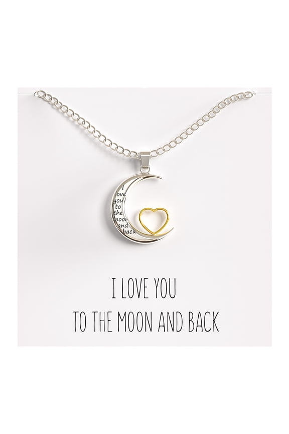I Love You to The Moon and Back Pendant Necklace, 18-Inch Silver and Gold