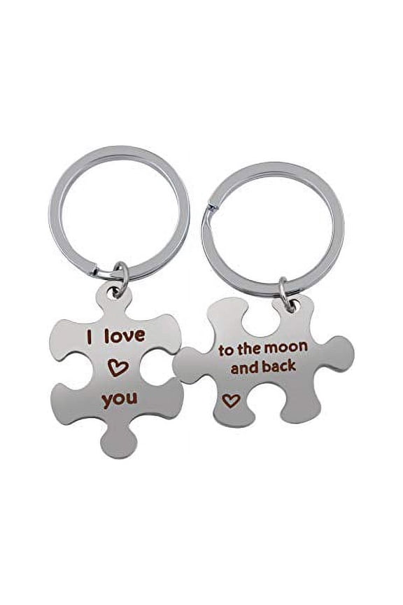 I Love You to the Moon and Back Keychains, Valentines Gifts for Boyfriend and Girlfriend, Couples Puzzle Matching Keyring Y1103