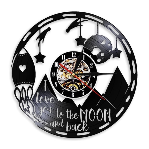 I Love You to the Moon and Back Wall Clock Nursery Quote Sign Valentines Day Vinyl Record Clock Couple Anniversary Lovers Gift Without LED