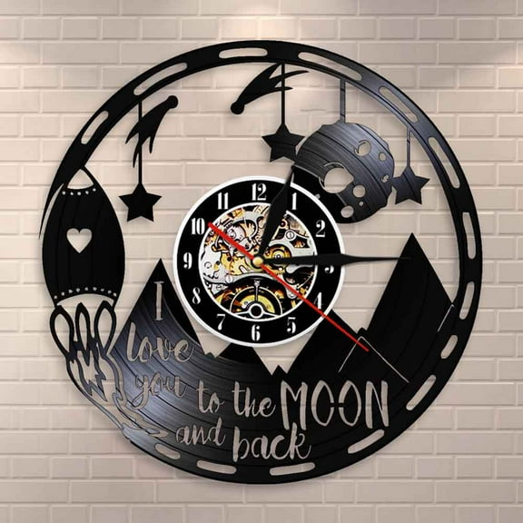 I Love You to the Moon and Back Wall Clock Nursery Quote Sign Valentines Day Vinyl Record Clock Couple Anniversary Lovers Gift