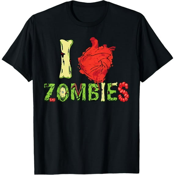 I Love Zombie Typography Made Of Zombies Parts T-Shirt100% pure cotton short-sleeved shirt for both men and women
