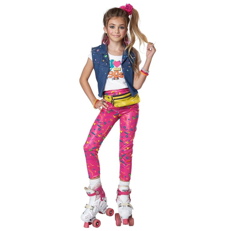 California Costumes, I Love the 90s Child Costume, Retro Pink Skater Outfit with Scrunchie