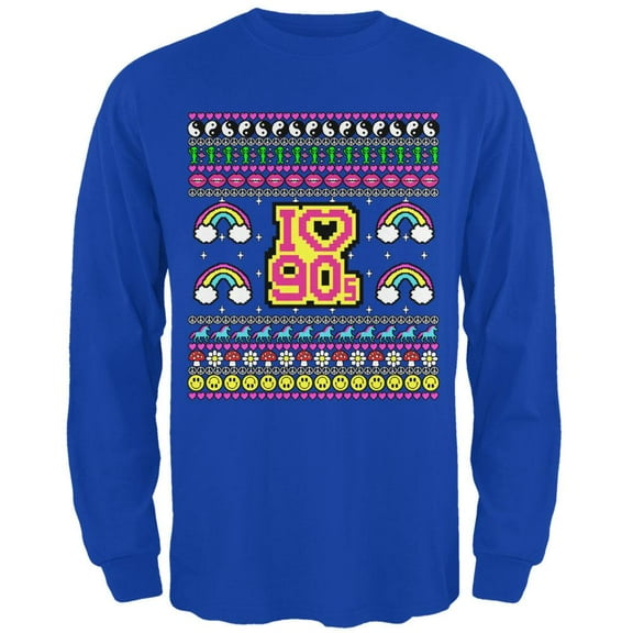 I Love the 90s Retro Nostalgia Ugly Christmas Sweater Mens Long Sleeve T Shirt Royal 3X-LG