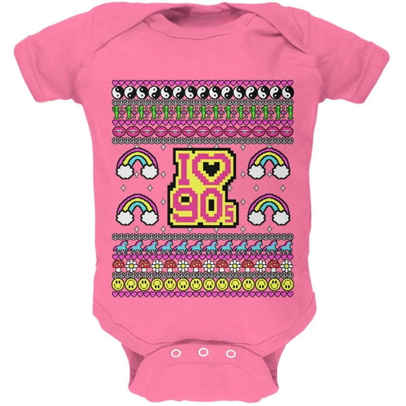 I Love the 90s Retro Nostalgia Ugly Christmas Sweater Soft Baby One Piece Raspberry 12-18 M