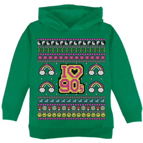 I Love the 90s Retro Nostalgia Ugly Christmas Sweater Toddler Hoodie Green 2T