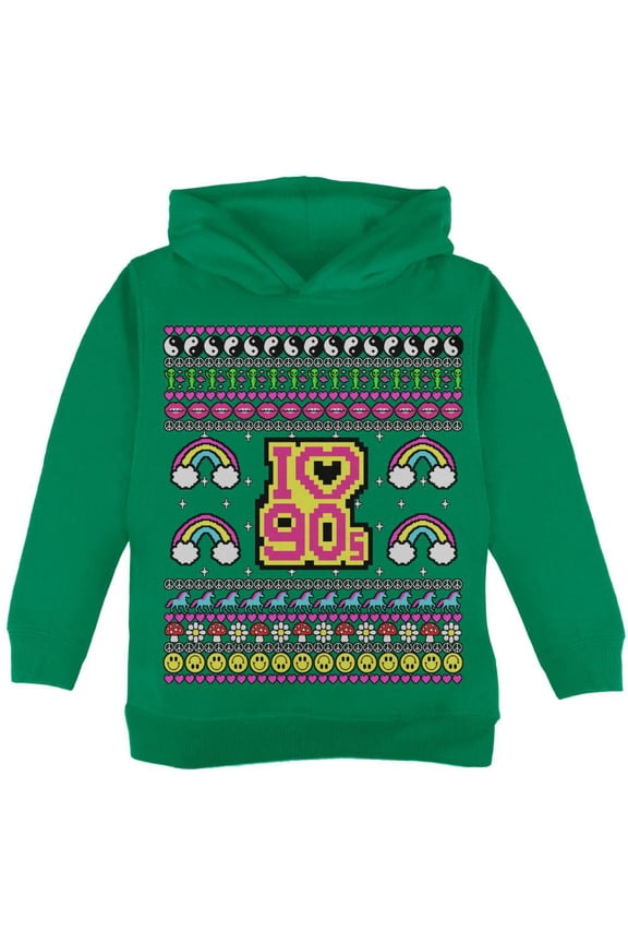 I Love the 90s Retro Nostalgia Ugly Christmas Sweater Toddler Hoodie Green 2T