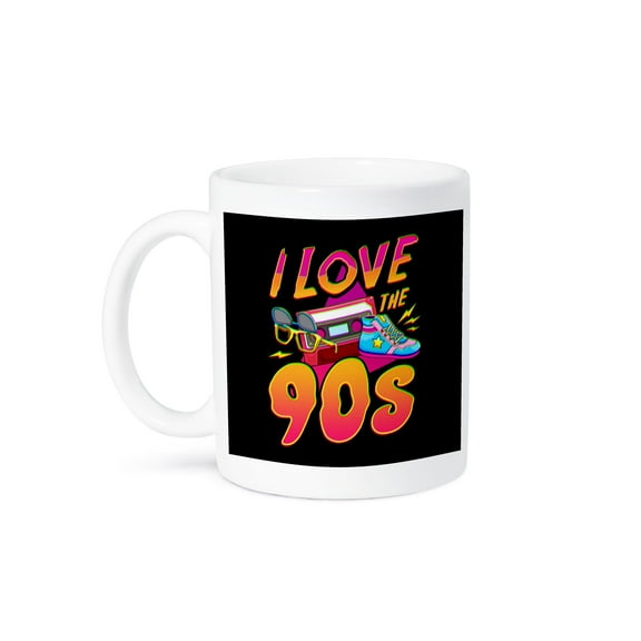 3dRose, I Love the 90s with Cassette Retro Vintage Neon, 11oz Mug
