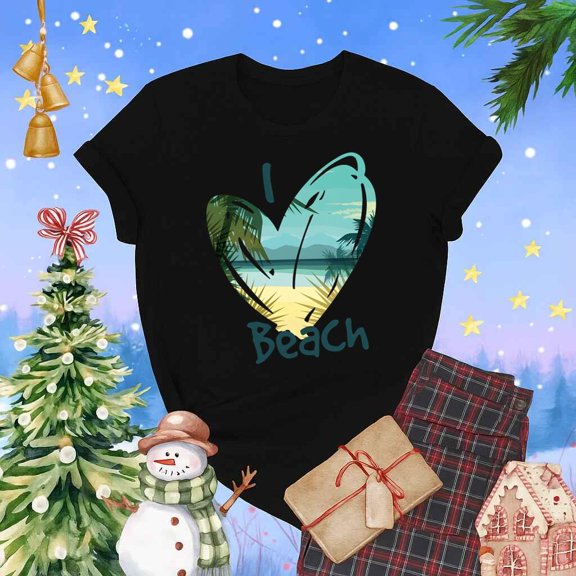 I Love the Beach Tropical Heart Retro Coastal Vacation Unisex T-Shirt up to 5XL