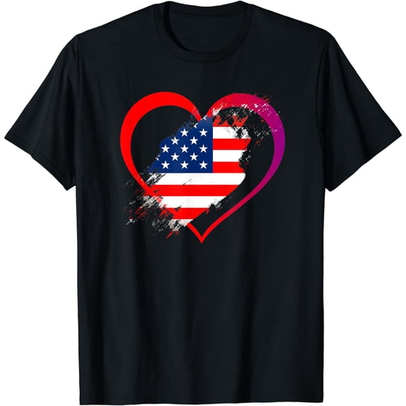 I Love the USA American Pride American Flag Heart T-Shirt