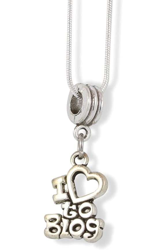 I Love to Blog Text Charm Snake Chain Necklace