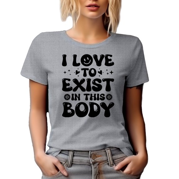 I Love to Exist in This Body, Retro Groovy Text, Heather Grey T-Shirt, Small