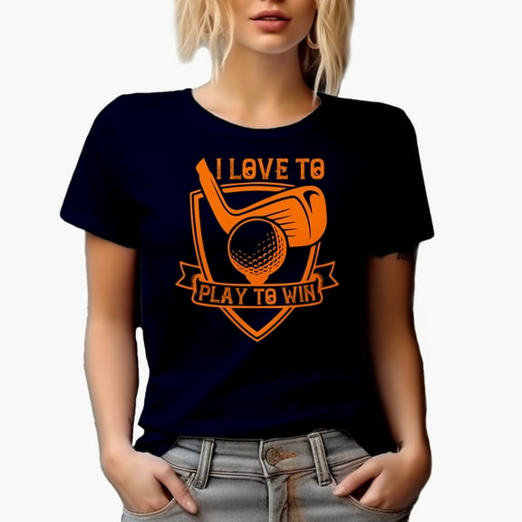 I Love to Play to Win Quote with a Club Hitting a Ball, Golf Player, Golfing or Golfer Themed Merch Gift, Navy Blue T-Shirt, Large