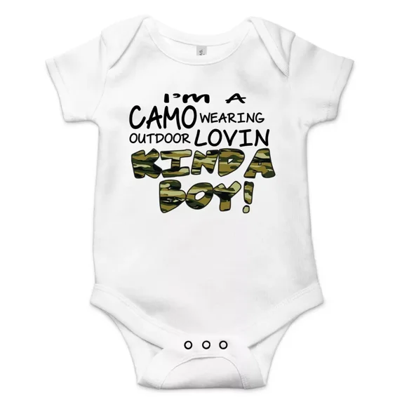 I'M A Camo Loving Kinda Boy Best Shower Gift Cute Funny Message Baby Bodysuit Cute Baby Onesie, BABY BODYSUIT LAT 4424