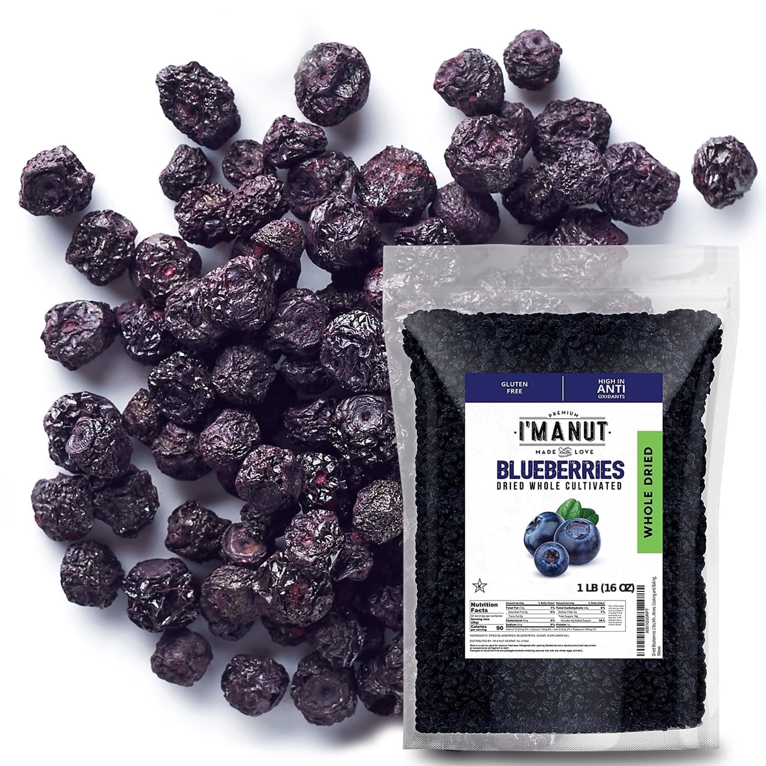 Whole Dried Blueberries- 16 oz- American Kosher Batch Tested Gluten and Peanut Free - I'M A NUT