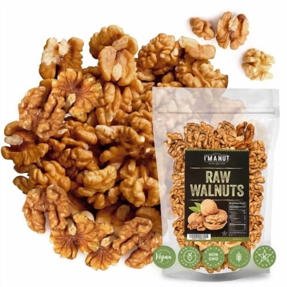 I'M A NUT California Raw Shelled Walnuts-Halves and Pieces-No PPO Non GMO Kosher Vegan- 32 oz Batch Tested Gluten and Peanut Free