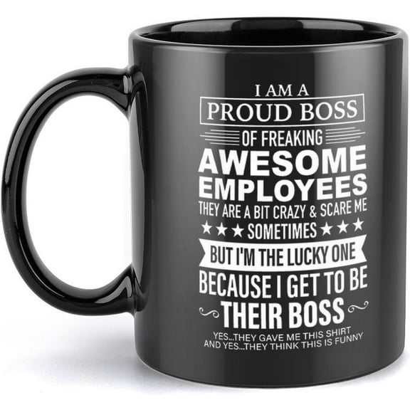 I'M A Proud Boss Of Freaking Awesome Employees Mug | Ceramic Coffee Cup | Decorative Home Kitchen Drinkwear | Funny Birthday Christmas Gift