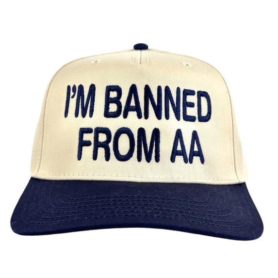 I’M BANNED FROM AA Hat, Funny Trucker Cap with Bold Embroidered Statement, Adjustable Snapback Baseball Hat for Parties, Humor, and Casual Wear