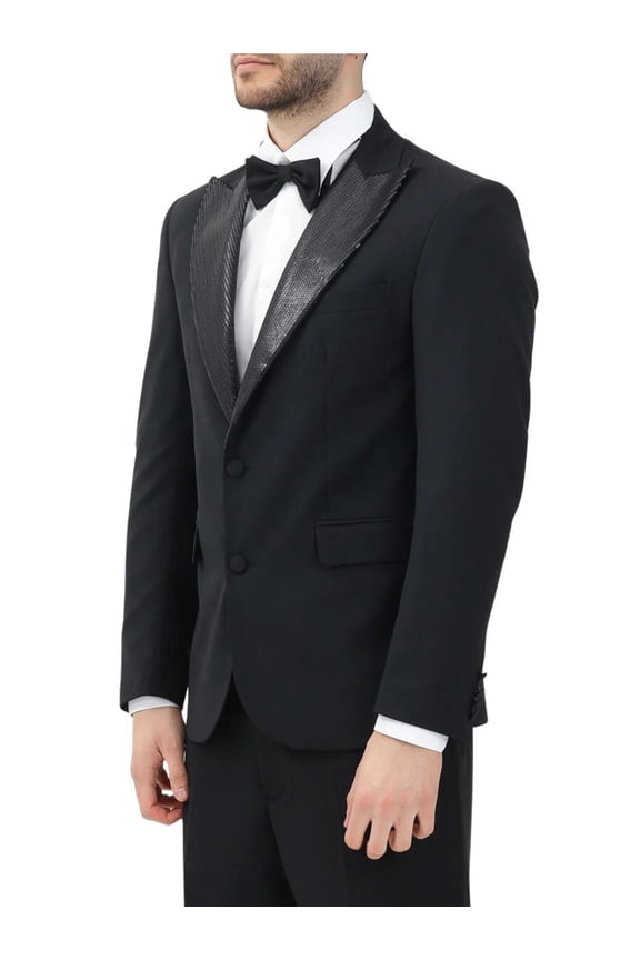 Black Polyester Wool Elastane Sequins Jacket (Men's)