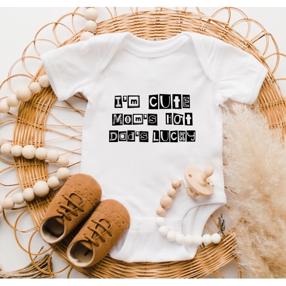 I'M Cute Mom'S Hot Daddy'S Lucky Onesie, Funny Baby Onesie, Pregnancy Announcement, Baby Bodysuit, Baby Shower Gift, Baby Coming Soon Cute and Cool Baby Bodysuit, BABY BODYSUIT LAT 4424