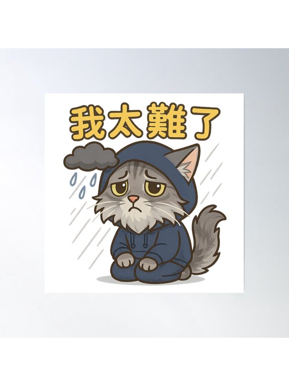 I’M Struggling Cat – Sad Rainy Mood In Hoodie Poster Wall Art, Modern Wall Decor, 16x16 UNFRAMED
