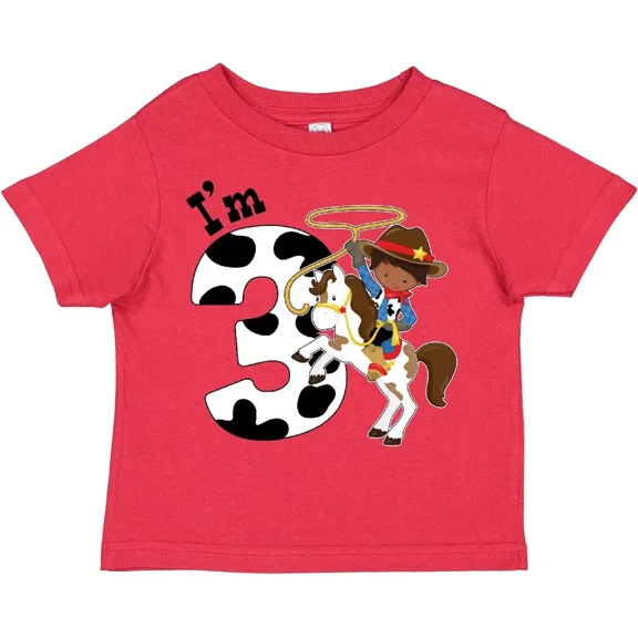 I'M Three-Cowboy Riding Horse Birthday Toddler T-Shirt Birthdays Third Baby Clothing, Cute Baby Shirt, TODDLER SHORT SLEEVE TEE BELLA CANVAS 3001T