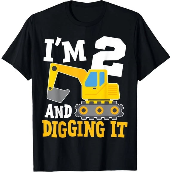 I'M Two 2Nd Years Old Birthday Boy Excavator Construction T-Shirt Unisex S-5XL Hot Trending Shirt, Vintage Birthday Gift