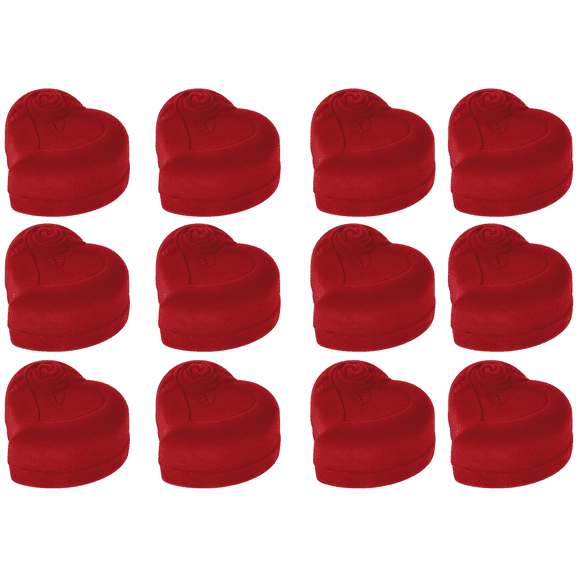 I-MART 12 Pack Heart Shaped Red Rose Ring Box, Earring Box, Earring Gift Box, Ring Case