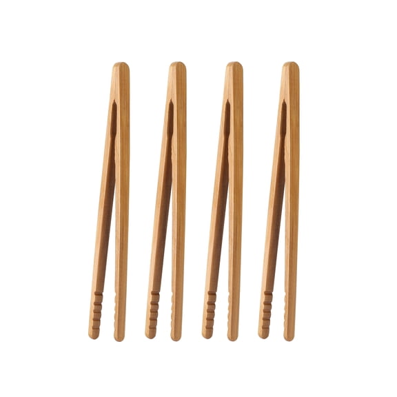 Toast Tongs Bamboo 7 Inch Set of 4 Wooden Tongs for Toaster Small Cooking Tongs Heat Resistant Natural Kitchen Utensils for Toast Bacon Pickles Bagels Bread Serving