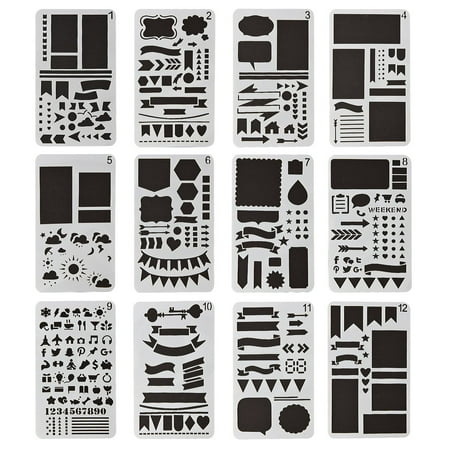 I-MART DIY Bullet Journal Stencil Set, 4.25'' Alphanumeric Characters, Plastic Art Stencil and Template, 12 Count
