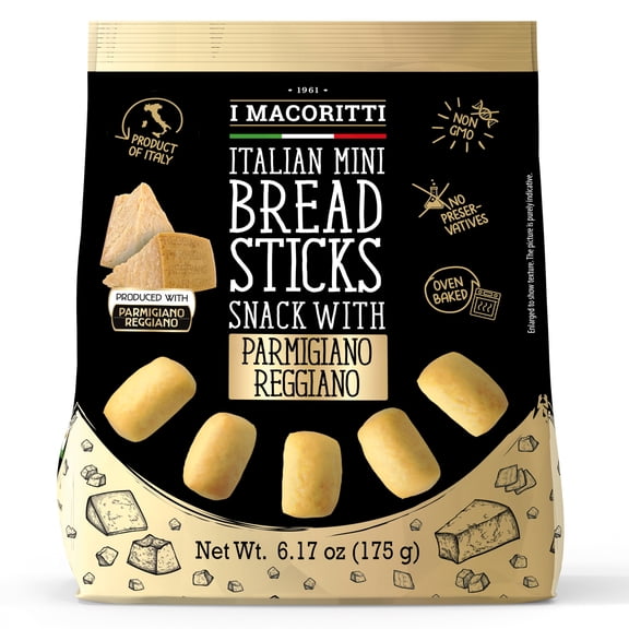I Macoritti Italian Breadsticks Snack with Parmigiano Reggiano PDO Cheese Golden Crispy Mini Breadstick Authentic Gourmet Italian Cheesy Appetizer Bites - 6.17oz Bag Pack of 12 Total 74.04oz