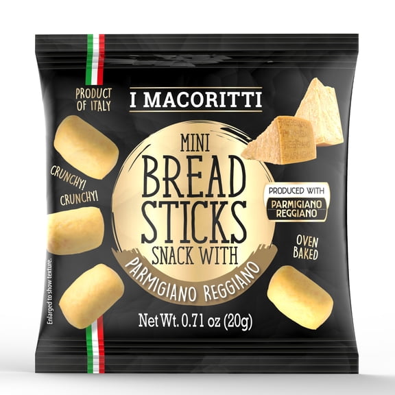 I Macoritti Italian Mini Breadsticks Snack with Parmigiano Reggiano PDO Cheese Golden Crispy Bites 0.7oz Grab and Go Individual Bags Pack of 100 Total 70oz