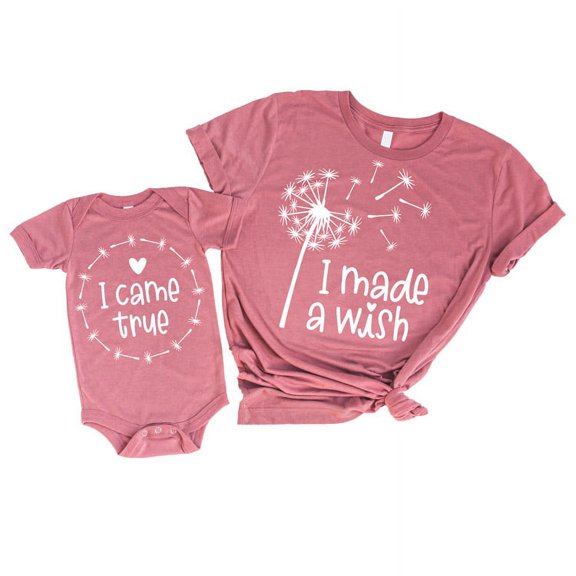 I Made a Wish & I Came True Matching Outfits White on Mauve Bodysuit 12 Months