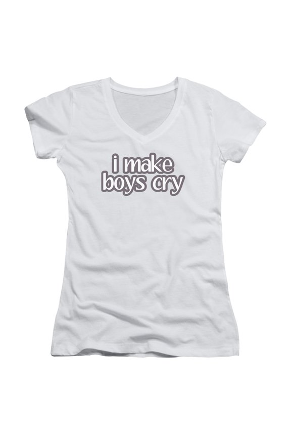 - I Make Boys Cry - Juniors Cap Sleeve V-Neck Shirt - Small