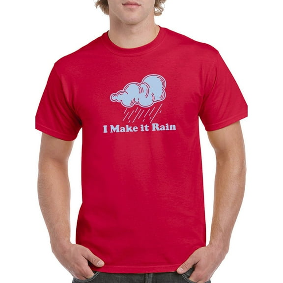"I Make It Rain" Quote Raining Cloud Graphic Men Red T-Shirt, Male Small