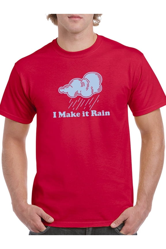 "I Make It Rain" Quote Raining Cloud Graphic Men Red T-Shirt, Male Small