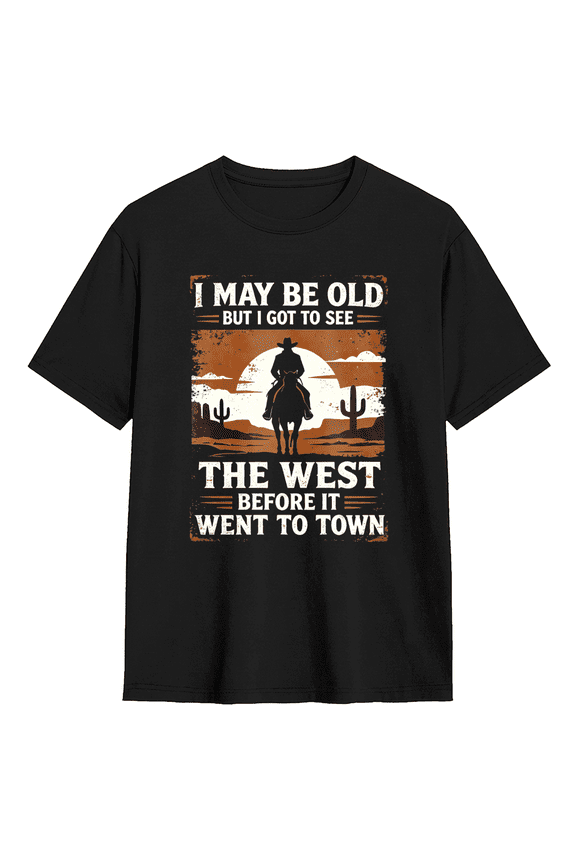 I May Be Old But I Got To See The West Vintage Graphic Tee For Men, Grandparent Fun Cotton Short Sleeves T-Shirt