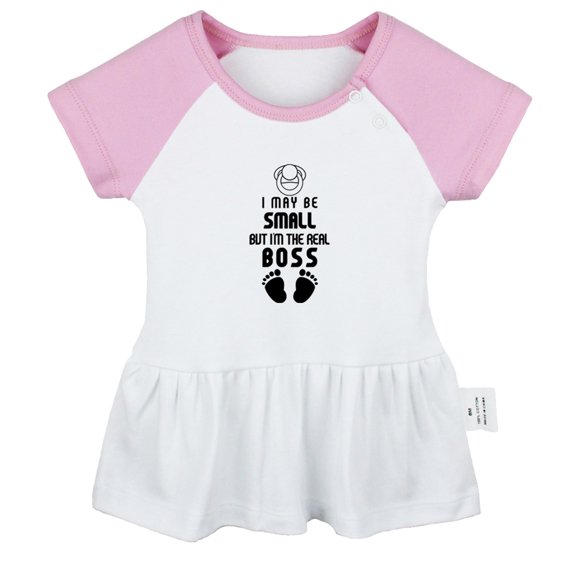 I May Be Small But I'm the Real Boss Funny Dresses For Baby, Newborn Babies Skirts, Infant Princess Dress, 0-24M Kids Graphic Clothes (Pink Raglan Dresses, 12-18 Months)