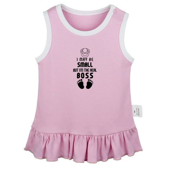 I May Be Small But I'm the Real Boss Funny Dresses For Baby, Newborn Babies Skirts, Infant Princess Dress, 0-24M Kids Graphic Clothes (Pink Sleeveless Dresses, 0-6 Months)