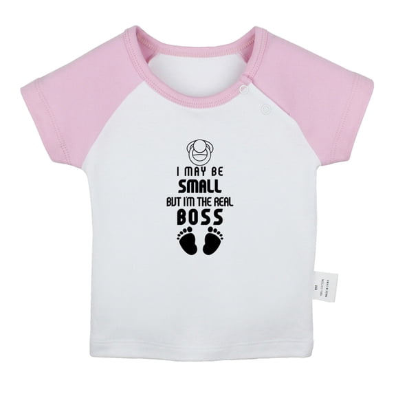 I May Be Small But I'm the Real Boss Funny T shirt For Baby, Newborn Babies T-shirts, Infant Tops, 0-24M Kids Graphic Tees Clothing (Short Pink Raglan T-shirt, 12-18 Months)