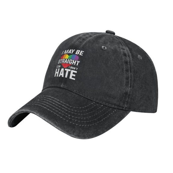 I May Be Straight But I Don't Hate Baseball Cap Vintage Soft Washed Denim,Golf Dad Hat Adjustable Trucker Hats for Men Women Unisex Adult,Black