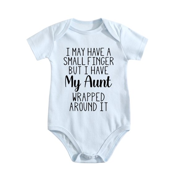 I May Have A Small Finger But I Have Aunt Wrapped Around Baby Bodysuit Funny Cute Romper Outfit Baby Blue-style-1 6-9M