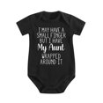 thumbnail image 1 of I May Have A Small Finger But I Have Aunt Wrapped Around Baby Bodysuit Funny Cute Romper Outfit Black-style 3-6M, 1 of 5