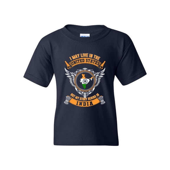 I May Live In US But My Story Begins In India Patriotic DT Youth Kids T-Shirt Tee