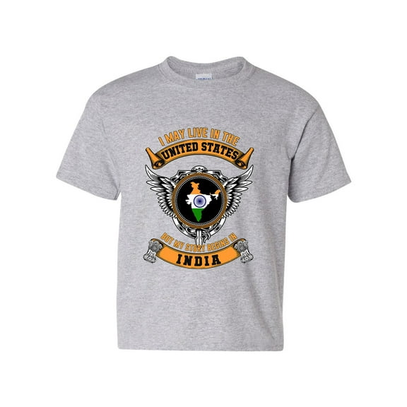 I May Live In US But My Story Begins In India Patriotic DT Youth Kids T-Shirt Tee